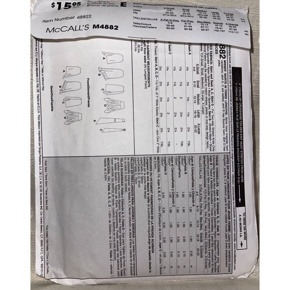 McCall's M4882 Women's 2-Hour Skirt Pattern Uncut Size L/XL - Picture 2 of 2
